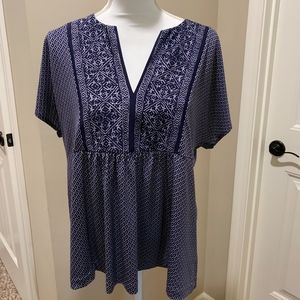 Navy Blue Patterned Women's Top